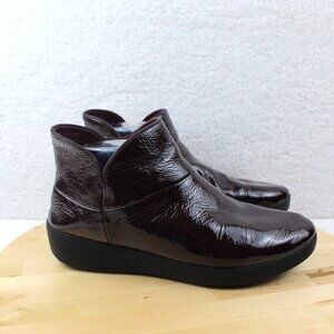 FitFlop Leather Boot Womens 9 Ankle Zip Purple Maroon Comfort Shoe Lightweight